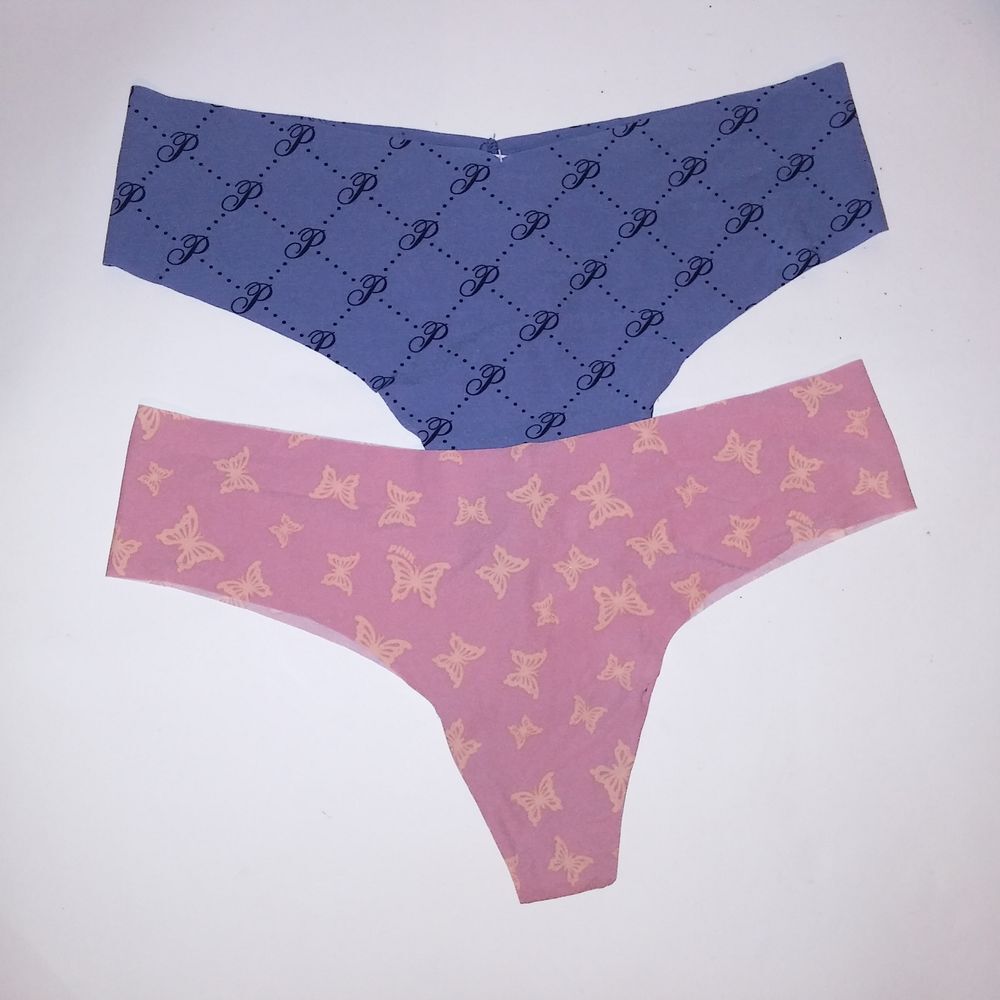Set‎ of 2 Victoria Secret PINK Panty XXL 2X Thong Seamless No Show Blue Pink New
